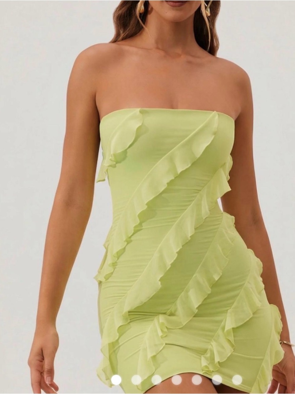 Oh Polly Strapless Ruffle Mini Dress in Lime Green